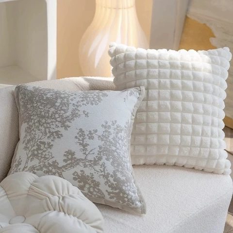 Chenille Plüsch Luxus Kissenbezug Jacquard Baum Muster Kunstkaninchenfell Quadratischer Kissenbezug Für Sofa Wohnzimmer Dekor