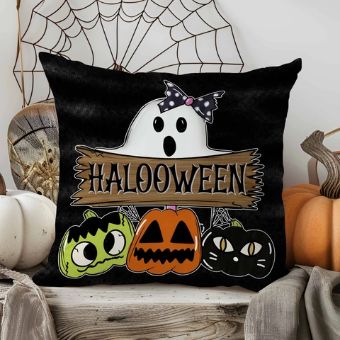 Halloween Decorative Linen Throw Pillowcase Pumpkin Ghost Skull Bat Cushion Cover For Sofa Living Room Home Festive Decor