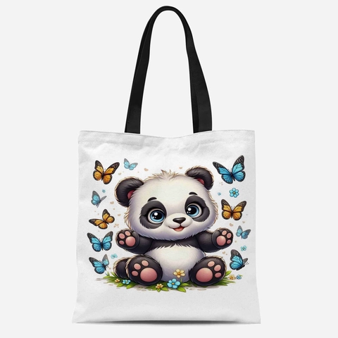 Borsa Tote in Tela con Stampa Panda Cartoon Carino Borsa per la Spesa Riutilizzabile Ecologica per Donne Studenti Quotidiano Scuola