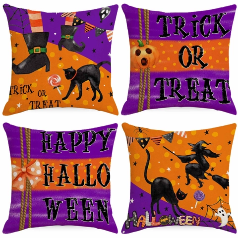 Halloween Hexe Fledermaus Leinen Kissenbezug Dekorative Kissenhülle Für Sofa Büro Zuhause Feiertag Wohnzimmer Deko