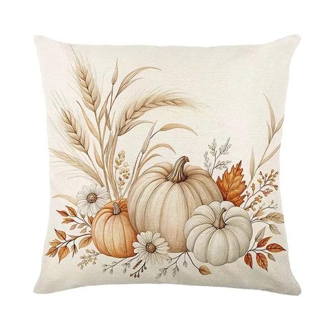 Herbst Ernte Erntedankfest Kürbis Weizen Druck Kissenbezug Nordischer Leinenoptik Polyester Dekorativer Kissenhülle