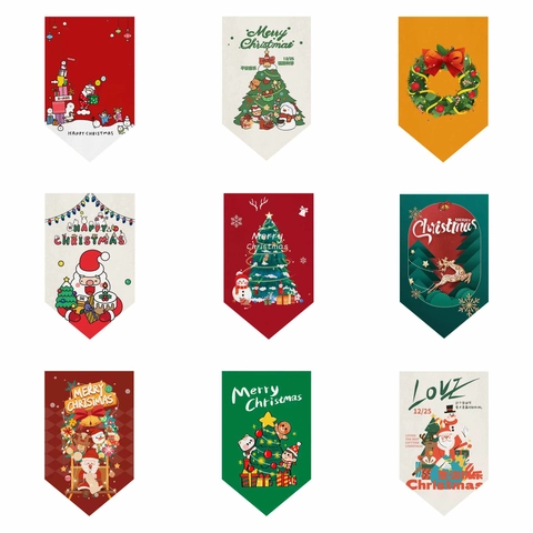 Striscione a Gagliardetto in Lino Natalizio Merry Christmas Albero Pupazzo di Neve Renna Stampata Bandiera Sospesa per Decorazioni Casa