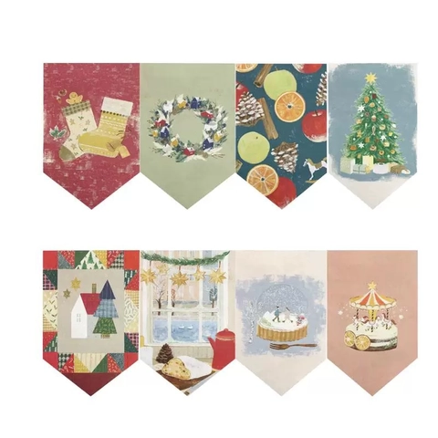 Bannière Fanion Suspendue en Lin de Noël Illustration Vintage Style Nordique Décoration Murale de Vacances pour Maison