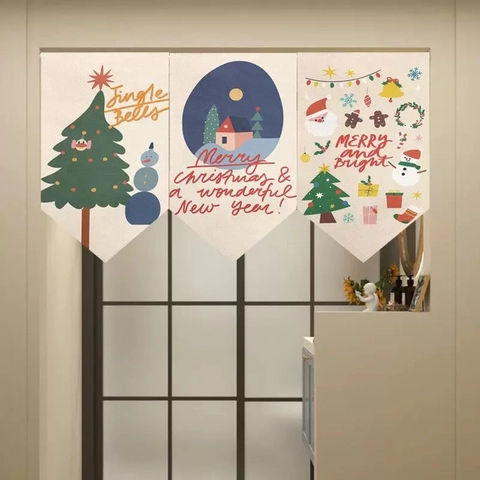 Vintage Christmas Pennant Hanging Flag Banner Printed Polyester Cotton Blend Bunting For Outdoor Camping Home Party Decor