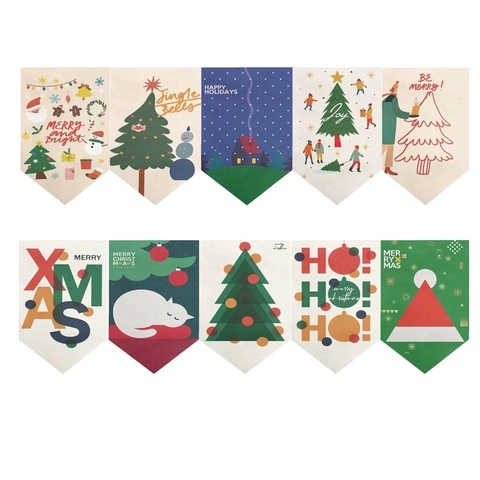 Vintage Christmas Pennant Hanging Flag Banner Printed Polyester Cotton Blend Bunting For Outdoor Camping Home Party Decor
