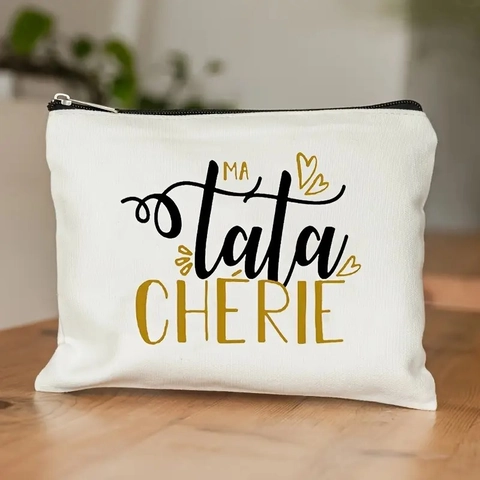 Borsa da Trucco in Tela con Stampa di Lettere Francesi Regalo per Migliore Zia Slogan Pochette con Cerniera in Lino Cifrato per Cosmetici Organizzatore da Viaggio