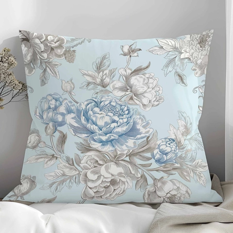 Fodera per Cuscino Vintage con Motivo Floreale Blu e Bianco Federa Decorativa Quadrata in Peluche Corto per Divano Soggiorno Decorazione Casa