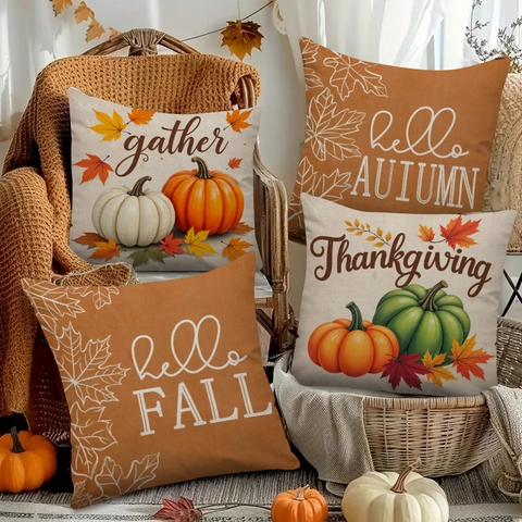 Thanksgiving Pompoen Esdoornblad Linnen Kussensloop Herfst Decoratieve Kussenhoes Voor Sofa Woonkamer Woondecoratie