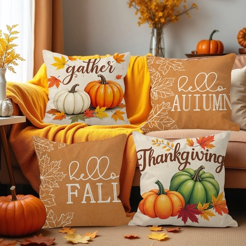 Thanksgiving Pompoen Esdoornblad Linnen Kussensloop Herfst Decoratieve Kussenhoes Voor Sofa Woonkamer Woondecoratie