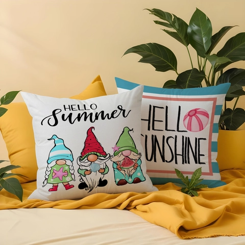Summer Gnome Pattern Linen Throw Pillow Cover Decorative Cushion Case For Sofa Couch Living Room Home Decor