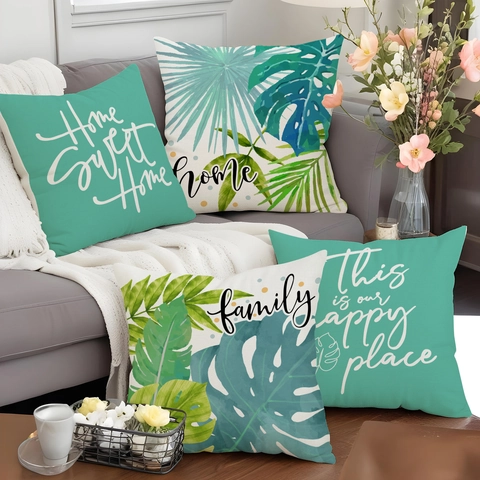 Farmhouse Linen Tropical Plant Pillow Cover Modern Monstera Palm Leaf Letter Print Decorative Cushion Case For Sofa Living Room Home Decor