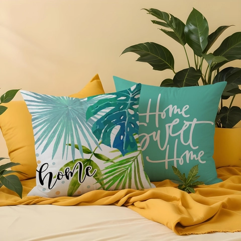 Farmhouse Linen Tropical Plant Pillow Cover Modern Monstera Palm Leaf Letter Print Decorative Cushion Case For Sofa Living Room Home Decor