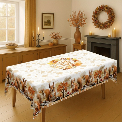 Thanksgiving Rectangle Flannel Tablecloth Nordic Autumn Harvest Pumpkin Maple Leaf Print Dustproof Dining Table Decor