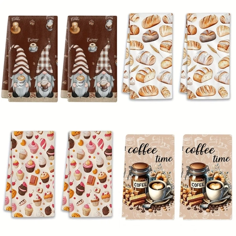 Juego de Toallas de Cocina de Microfibra para Hogar Cafetería Panadería Pan Gnomo Estampado Paño de Cocina Absorbente Decorativo