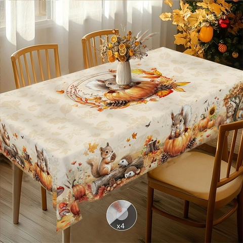 Thanksgiving Rectangle Flannel Tablecloth Nordic Autumn Harvest Pumpkin Maple Leaf Print Dustproof Dining Table Decor