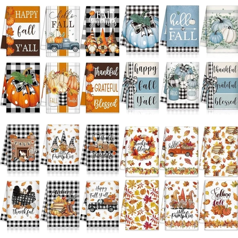Autumn Thanksgiving Microfiber Kitchen Towels Set Pumpkin Maple Leaf Printed Decorative Dishcloths For Home Decor