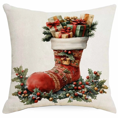 Vintage Weihnachten Leinen Kissenbezug Weihnachtsmann Schneemann Elch Muster Feiertag Dekoration Kissenhülle Ohne Inlay