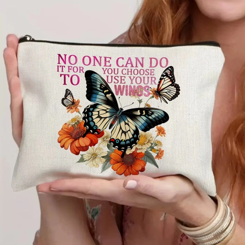 Vintage Bloemen Canvas Makeup Tas Fine Linen Organizer Met Inspirerende Citaten Reisetui Voor Dames