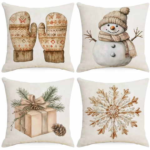 Kerst Kussenslopen Linnen Vintage Boerderij Wintervakantie Decoratieve Kussenhoezen Sneeuwman Print Home Decor