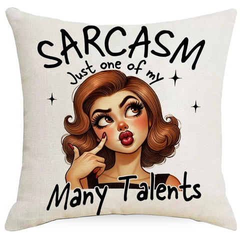 Vintage Pop Art Woman Sarcastic Quote Printed Linen Pillowcase Retro American Comic Style Sofa Cushion Cover Decorative Pillow Cover Home Decor