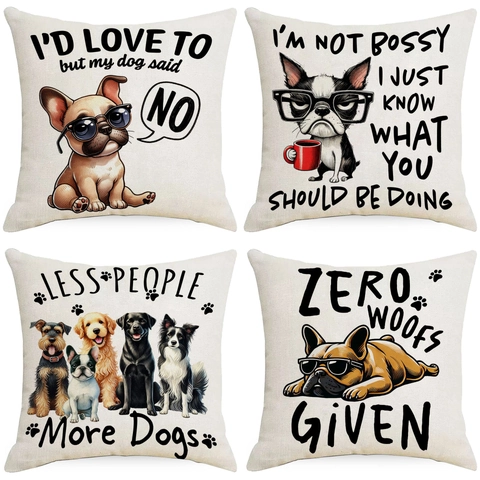 Funny Dog Quotes Linen Pillowcase Sarcastic English Letter Print Cushion Cover For Living Room Sofa Home Decor Without Insert