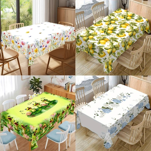 Minimalist Rectangular Tablecloth Polyester Blend Dustproof Washable Cover For Home Dining Kitchen Picnic Floral Geometric