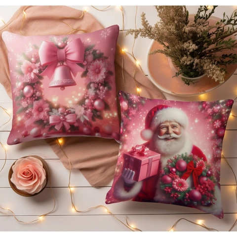 Rosa Weihnachten Weihnachtsmann Rentier Baum Kissenbezug Weich Kurzplüsch Digitaldruck Quadratischer Kissenbezug Für Haus Deko