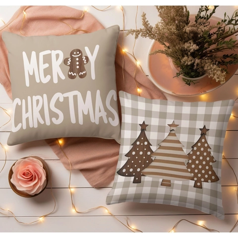 Fodere per Cuscini Natalizi Vintage in Peluche Corto Merry Christmas Omino Pan di Zenzero Albero Plaid Copricuscini Decorativi