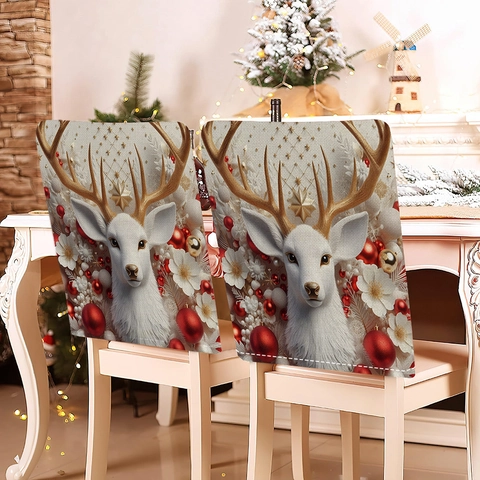 Christmas Chair Cover Linen Digital Printed Santa Claus Reindeer Snowman Pattern For Dining Room Holiday Table Decoration Home Party Supplies