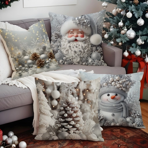 Weihnachten Kissenbezüge Leinen Dekorative Kissenhülle Weihnachtsmann Schneemann Tannenzapfen Muster Für Wohnzimmer Sofa Zuhause