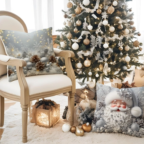 Weihnachten Kissenbezüge Leinen Dekorative Kissenhülle Weihnachtsmann Schneemann Tannenzapfen Muster Für Wohnzimmer Sofa Zuhause