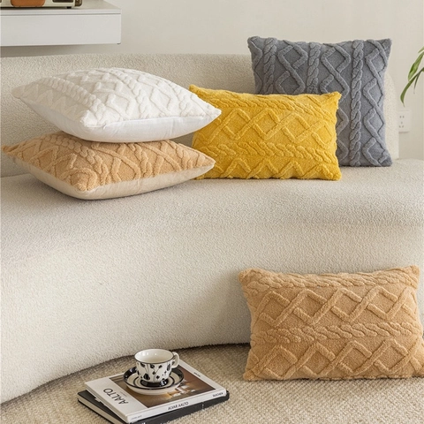 Kabelstrick Sherpa-Fleece Kissenbezug Einfarbig Dekorativer Kissenhülle Für Sofa Wohnzimmer Bett Zuhause Deko