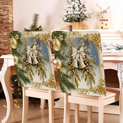Housse de Chaise de Noël en Lin Motif Renne Gnome Sapin de Noël Décoration Festive de Dossier de Chaise de Salle à Manger Maison