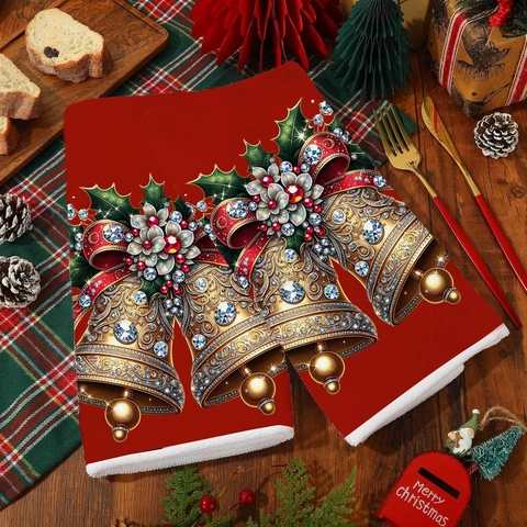 Toallas de Cocina de Microfibra de Navidad Rojas Papá Noel Reno Corona Patrón Absorbente Paños de Limpieza Suaves Hogar