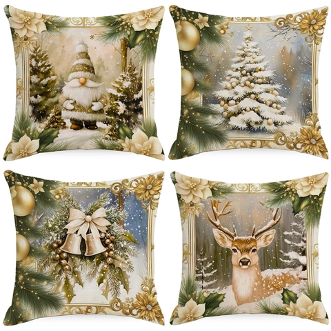 Kerst Kussensloop Linnen Decoratieve Sierkussenhoes Voor Bank Woonkamer Rendier Kabouter Kerstboom Feestelijke Huis Decoratie