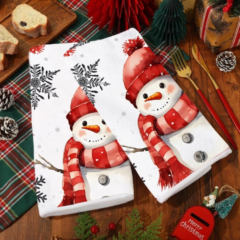 Microvezel Kerst Keukenhanddoeken Sneeuwpop Kerstboom Ruitjespatroon Zachte Absorberende Schoonmaakdoeken Voor Feestelijk Huis Decor