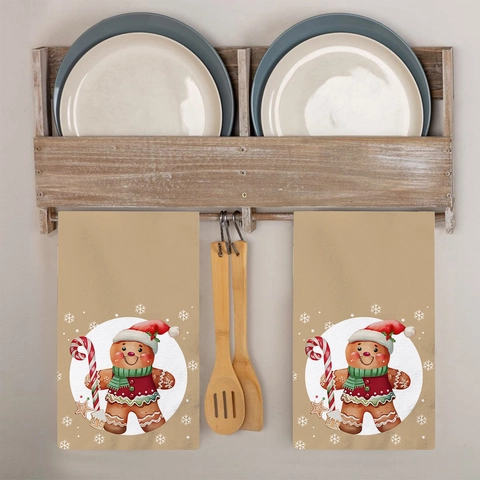 Juego de Trapos de Cocina de Navidad Toallas de Microfibra Absorbentes Con Patrón de Hombre de Jengibre Decoración Festiva