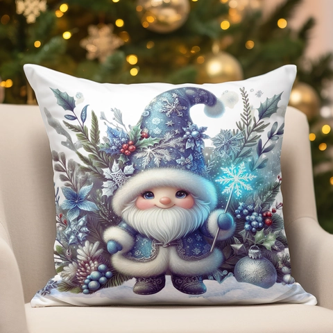 Blue Christmas Gnome Decorative Pillowcase Short Plush Winter Snowflakes Cushion Cover For Home Sofa Holiday Decor Gift