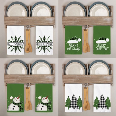 Strofinacci da Cucina Natalizi in Microfibra Asciugamani a Quadretti Buffalo Pupazzo di Neve Albero per Casa Cucina Pranzo Decorazione
