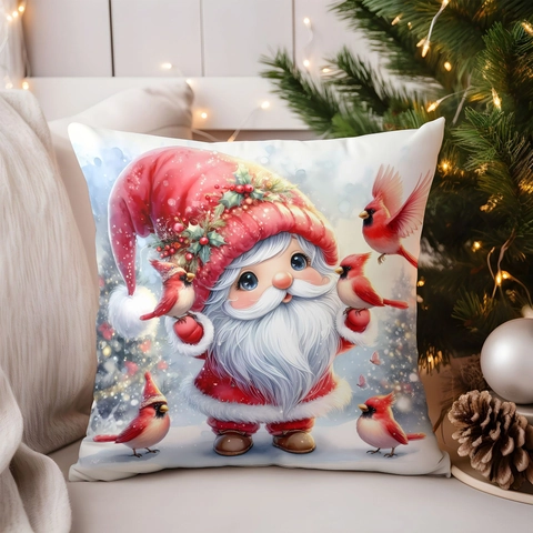 Taie d'Oreiller Gnome de Noël Père Noël en Peluche Courte Housse de Coussin Décorative Pour Canapé Salon Décoration de Fête