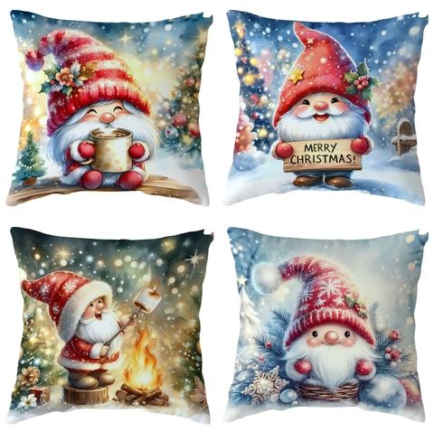 Taie d'Oreiller Gnome de Noël Père Noël en Peluche Courte Housse de Coussin Décorative Pour Canapé Salon Décoration de Fête
