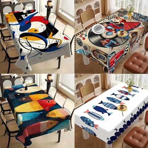 Artistic Printed Rectangle Tablecloth Polyester Dustproof Decorative Table Cover For Dining Room Kitchen Home Decor Multiple Patterns