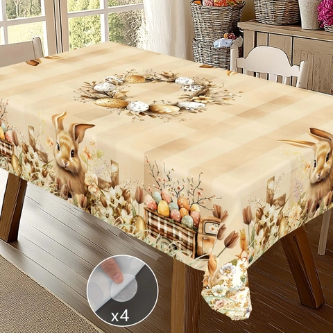 Easter Rabbit Egg Printed Tablecloth Rectangular Polyester Flannel Table Cover For Kitchen Dining Room Holiday Party Home Decor