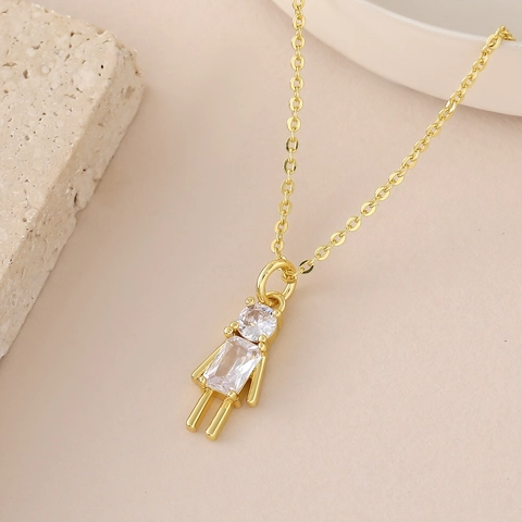 Vergoldete Kupfer Zirkonia Kleines Mädchen Anhänger Halskette Für Damen Personalisierter Modeschmuck Ins Stil Choker Kette