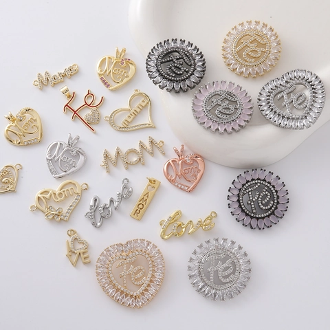 Χάλκινο Μενταγιόν 18K Επιχρυσωμένο Mom Mama Love Fe AMOR για Κατασκευή Κολιέ και Βραχιολιού DIY Γυναικεία Κοσμήματα με Στρας Δώρο