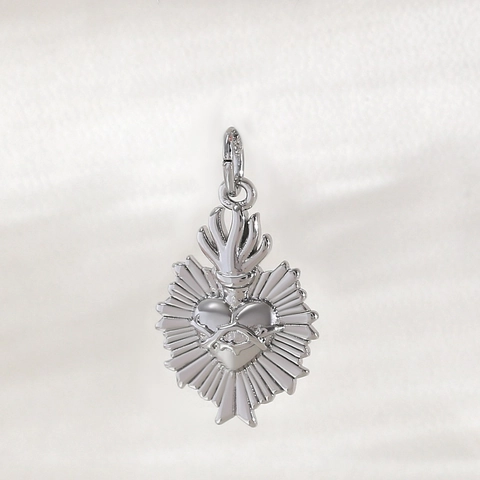 Ciondolo Sacro Cuore Croce in Rame Vintage Senza Catena Placcato Oro Argento Strass Accessori per Creazione Gioielli Fai-da-Te Donna