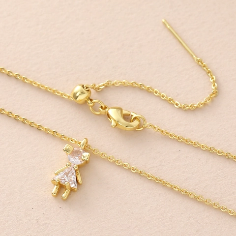 18K Vergoldetes Kupfer Kleines Mädchen Anhänger Halskette Für Damen Funkelnde Zirkonia Nische Design Elegante Schlüsselbeinkette Schmuck