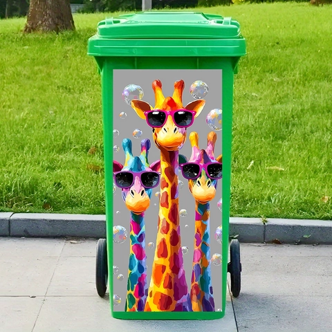 Pegatinas Impermeables de PVC para Cubos de Basura Jirafa con Gafas y Mundo Submarino Calcomanías Decorativas