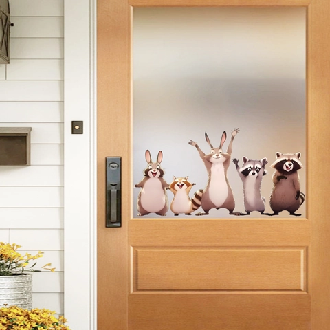 Cartoon Animal Glass Window Sticker Cute Rabbit Raccoon Peeking Design For Kids Room Nursery PVC Static Cling Glass Film Decor