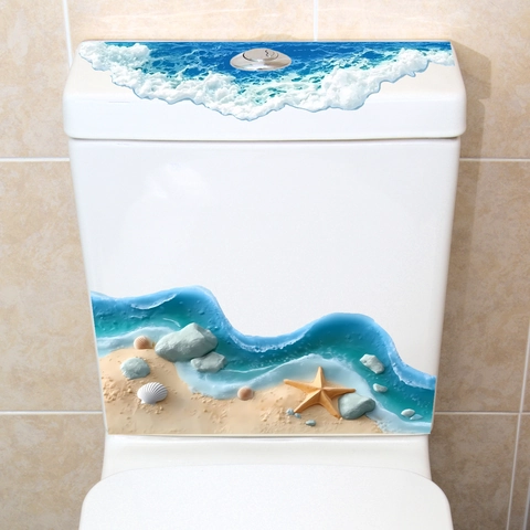 3D Ocean Beach Toilet Sticker Waterproof PVC Sea Shell Starfish Bathroom Decorative Self Adhesive Decal For Toilet Tank
